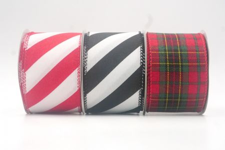 Diagonal Stripe and Plaid Wired Ribbon