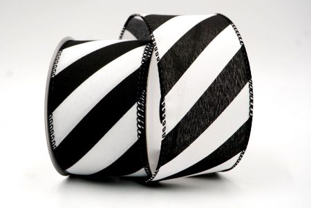 Black_Diagonal Stripe and Plaid Wired Ribbon_KF8548GC-53-53