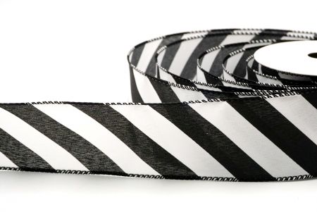 Black_Diagonal Stripe and Plaid Wired Ribbon_KF8548GC-53-53