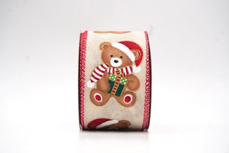 Beige/Red Santa Bear & Gifts Wired Ribbon_KF8556GC-13-7