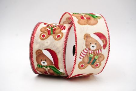 Beige/Red Santa Bear & Gifts Wired Ribbon_KF8556GC-13-7