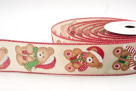 Beige/Red Santa Bear & Gifts Wired Ribbon_KF8556GC-13-7