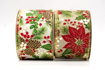 Poinsettia, Tannenzapfen und Stechpalmenbeeren Drahtband_KF8562.KF8563