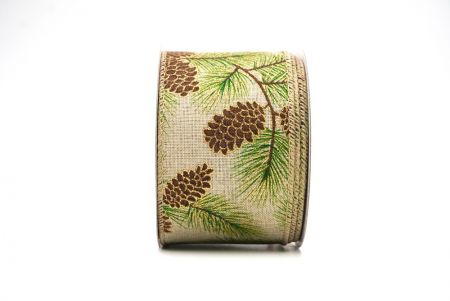 Light Brown Christmas Pinecone Sprig Wired Ribbon_KF8566GC-13-183