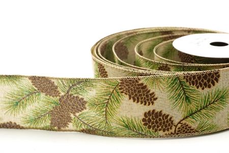 Light Brown Christmas Pinecone Sprig Wired Ribbon_KF8566GC-13-183