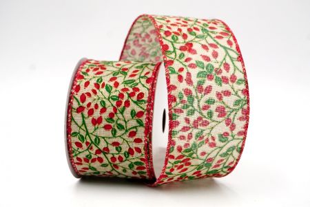 Khaki/Red_Christmas Berry Wired Ribbon_KF8573GC-13-7