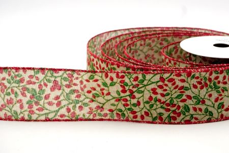 Khaki/Red_Christmas Berry Wired Ribbon_KF8573GC-13-7