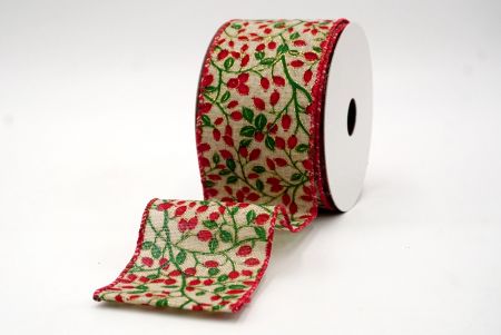 Khaki/Red_Christmas Berry Wired Ribbon_KF8573GC-13-7