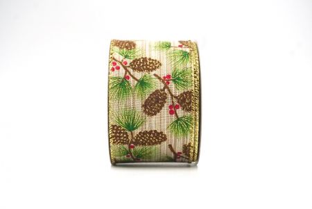 Light Brown Christmas Pinecones Wired Ribbon_KF8574G-13