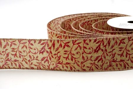 Natural _Christmas Leaf Pattern Wired Ribbon_KF8579GC-13-183