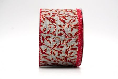 Gray/Red_Christmas Leaf Pattern Wired Ribbon_KF8579GC-50-7