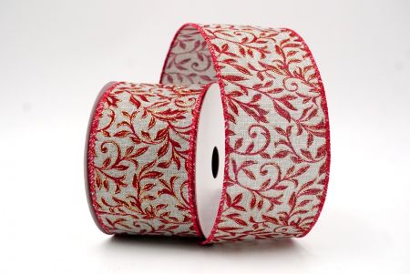 Gray/Red_Christmas Leaf Pattern Wired Ribbon_KF8579GC-50-7