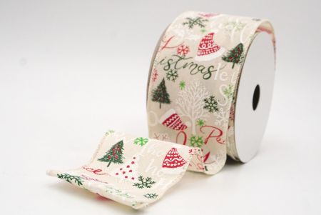 Cream White Christmas Season Elements Wired Ribbon_KF8582GC-2-2