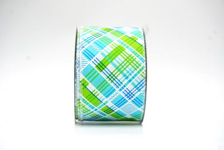 Blauw/Groen Kerst Geometrisch Ruit Wired Ribbon_KF8585GC-12-1