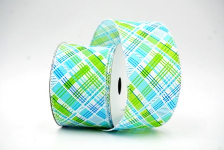 Blue/Green Christmas Geometric Plaid Wired Ribbon_KF8585GC-12-1