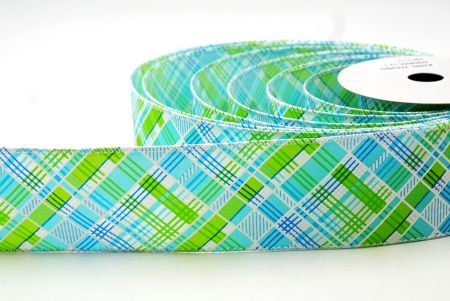 Blue/Green Christmas Geometric Plaid Wired Ribbon_KF8585GC-12-1