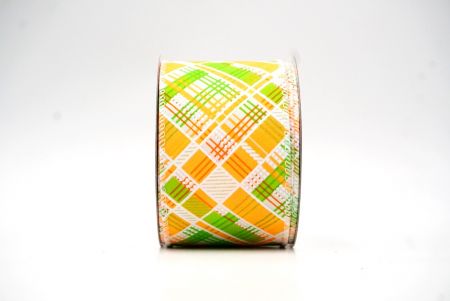 Yellow Christmas Geometric Plaid Wired Ribbon_KF8585GC-41-1