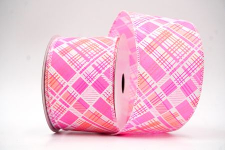 Pink Christmas Geometric Plaid Wired Ribbon_KF8585GC-5-1