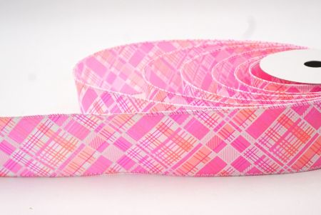 Pink Christmas Geometric Plaid Wired Ribbon_KF8585GC-5-1