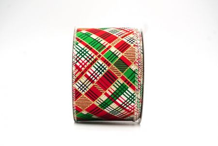 Rood/Groen Kerst Geometrisch Ruit Wired Ribbon_KF8586GC-1-2