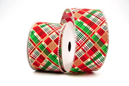 Rood/Groen Kerst Geometrisch Ruit Wired Ribbon_KF8586GC-1-2