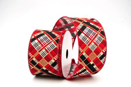 Rood Kerst Geometrisch Ruit Wired Ribbon_KF8586GC-2-7