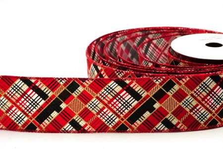 Red Christmas Geometric Plaid Wired Ribbon_KF8586GC-2-7