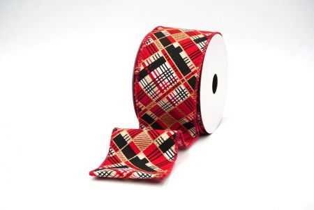 Red Christmas Geometric Plaid Wired Ribbon_KF8586GC-2-7