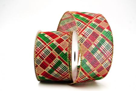 Light Brown Christmas Geometric Plaid Wired Ribbon_KF8587GC-13