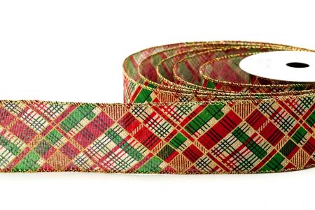 Light Brown Christmas Geometric Plaid Wired Ribbon_KF8587GC-13