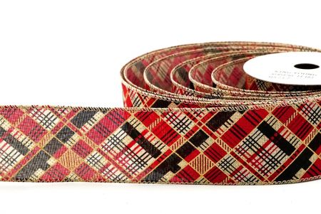 Beige/Red Christmas Geometric Plaid Wired Ribbon_KF8587GC-14-183