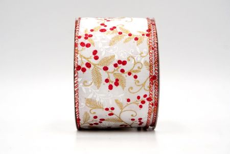 Weiß_Glitzernde Weihnachtsblätter und Beeren Drahtband_KF8597GR-1