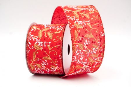 Rot_Glitzernde Weihnachtsblätter und Beeren Drahtband_KF8597GR-7