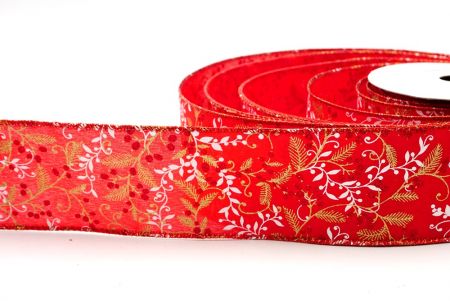 Rot_Glitzernde Weihnachtsblätter und Beeren Drahtband_KF8597GR-7