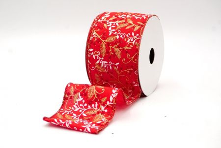 Rood_Glitterende kerstbladeren en bessen draadlint_KF8597GR-7