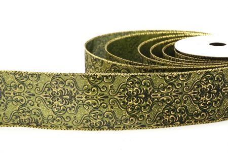 Fita Floral Vintage com Fio Verde Matcha/Dourado_KF8601G-15