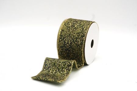 Fita Floral Vintage com Fio Verde Matcha/Dourado_KF8601G-15