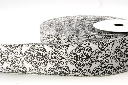 Silver white Vintage Floral Wired Ribbon_KF8601G-1