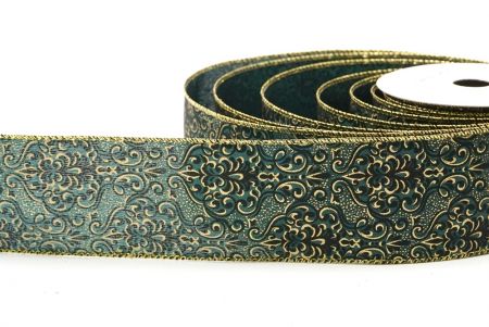 Green Vintage Floral Wired Ribbon_KF8601G-3