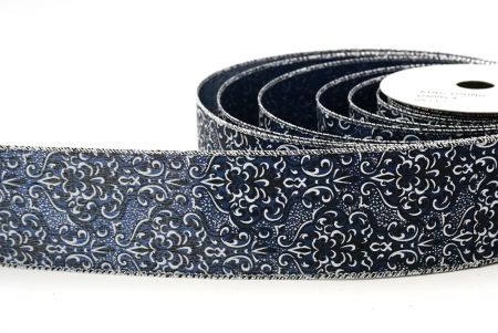 Royal Blue VintageFloral Wired Ribbon_KF8601G-4