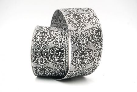 Silver Vintage Floral Wired Ribbon_KF8601G-50