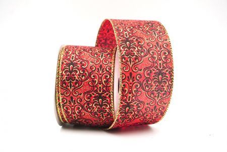 Red/Gold Vintage Floral Wired Ribbon_KF8601G-4