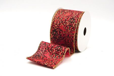 Red/Gold Vintage Floral Wired Ribbon_KF8601G-4