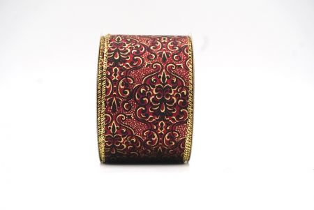 Burgundy/Gold Vintage Floral Wired Ribbon_KF8601G-7