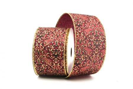 Burgundy/Gold Vintage Floral Wired Ribbon_KF8601G-7