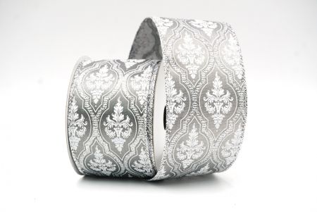 Silver Damask Glitter outline Wired Ribbon_KF8602G-50