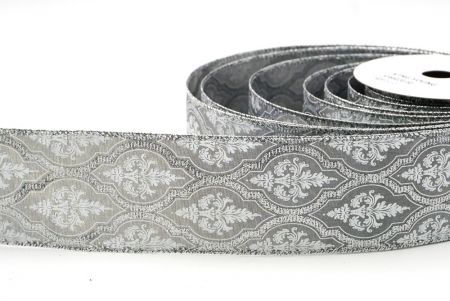 Silver Damask Glitter outline Wired Ribbon_KF8602G-50