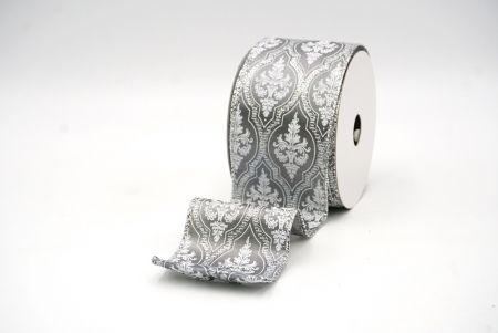 Silver Damask Glitter outline Wired Ribbon_KF8602G-50