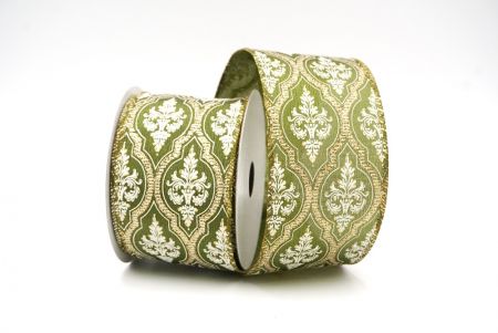 Green Damask Glitter outline Wired Ribbon_KF8602GC-3-185