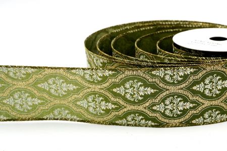 Green Damask Glitter outline Wired Ribbon_KF8602GC-3-185